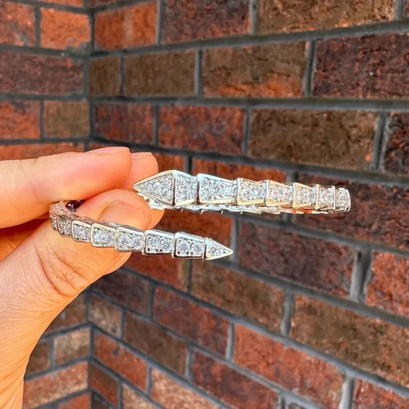 Serpenti Snake Crystal Silver Cuff Bracelet - Picture 17 of 17